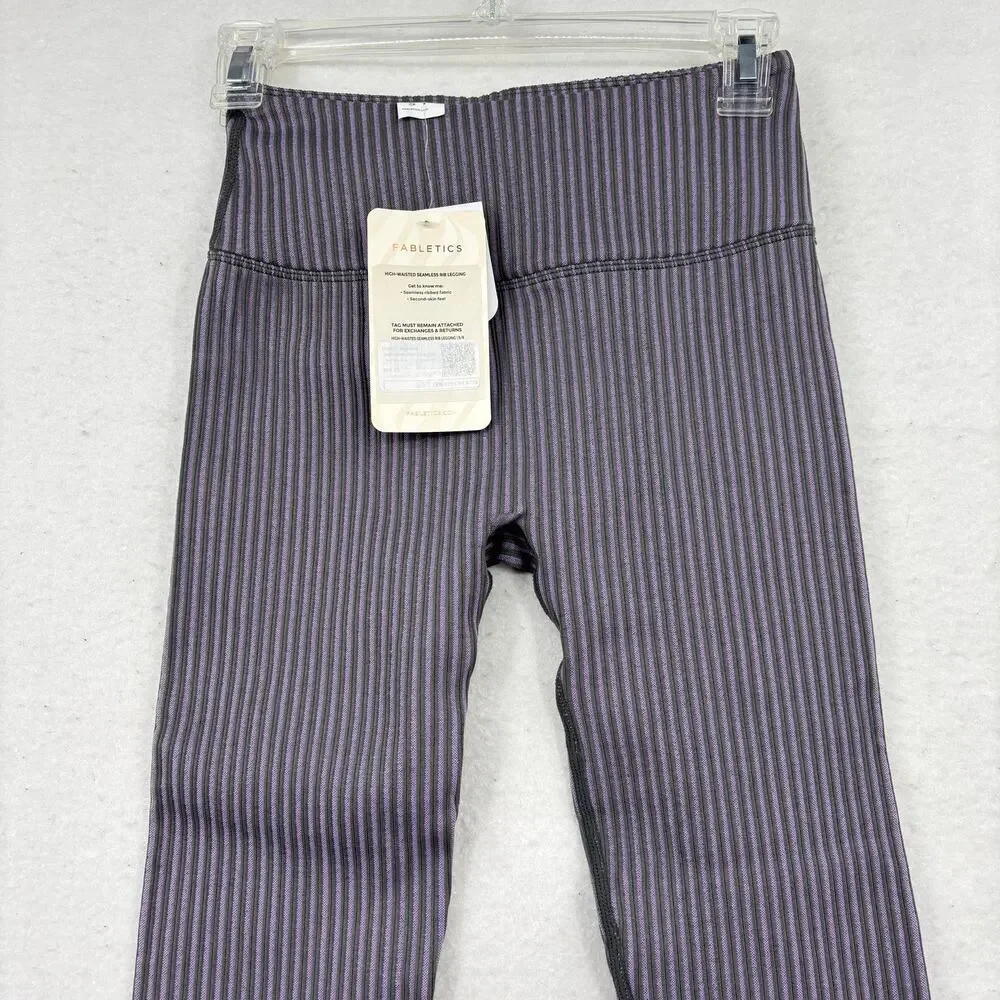 Fabletics Leggings Size S High Waist Ankle Seamless Ribbed Purple‎ Gray